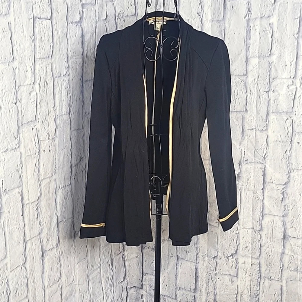 HALSTON‎ Black and Gold Women's Open Front Cardigan Small Petite